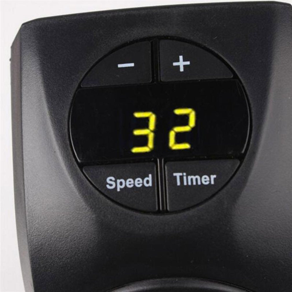 Bedienfeld des Heizlüfters mit Temperaturanzeige und Tasten Speed und Timer