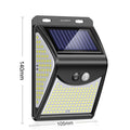 Solar-Außenleuchte mit Solarmodul, Bewegungsmelder und LEDs an drei Seiten, Maße 140 × 105 mm